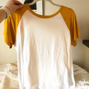 Yellow and white baseball tee